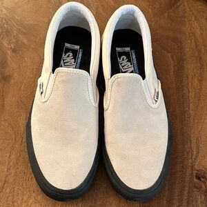 NWOT Vans Men's Beige and Black Slip-On Sneakers (sz: 11)